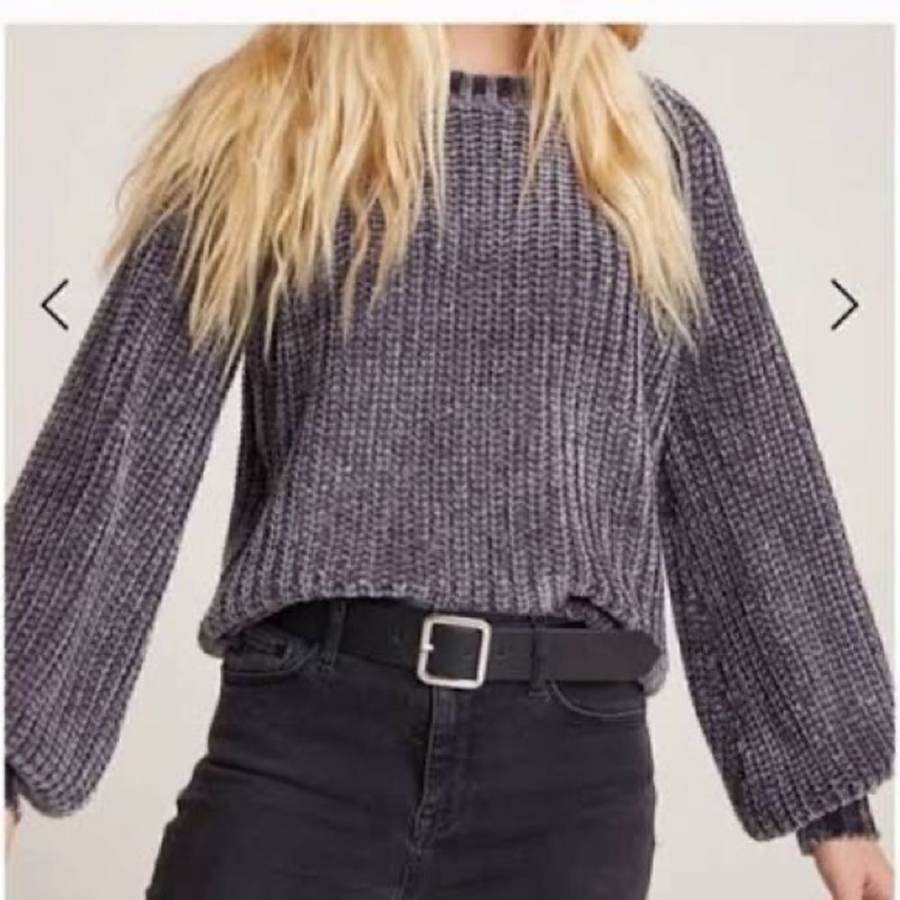NWOT Bella Dahl Revolve Chenille Bishop Sleeve Crop Grey Sweater Sz S $125